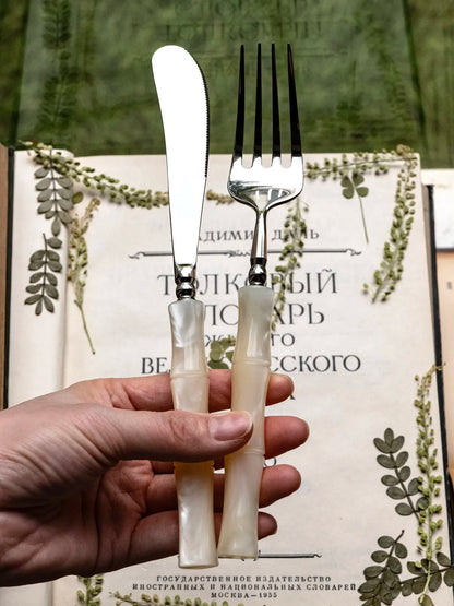 Set di Posate in Resina Stile Bambù, Acciaio Inossidabile 304, Posate Classiche, Opzioni da 1/3/4 Pezzi per Casa e Cucina