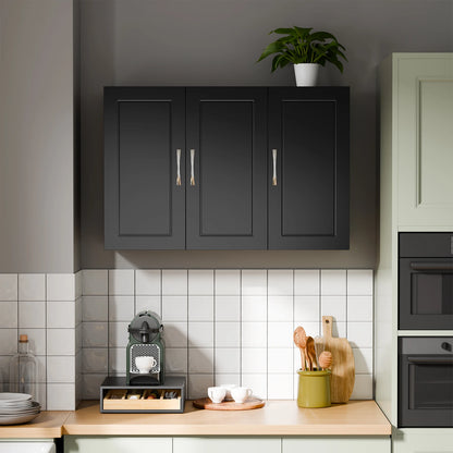 SoBuy FRG231-L-SCH Armadio appeso – Armadio bagno sospeso con ripiani regolabili – Armadio a parete stretto per bagno, cucina e disimpegno – Armadio medicinali e farmacia, 90x30x60 cm