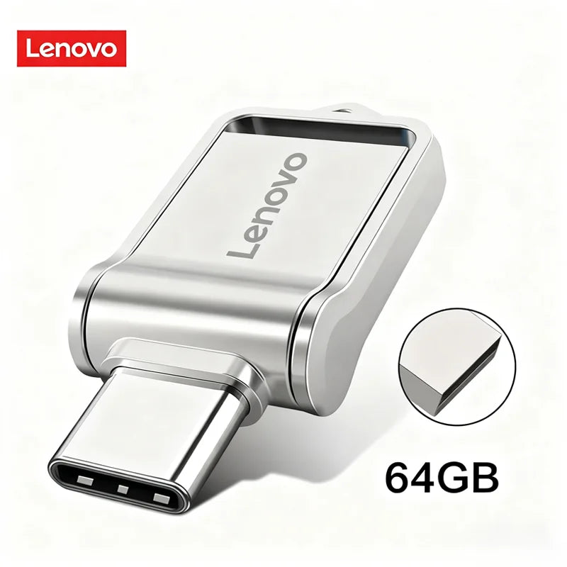 Lenovo Mini, chiavetta USB 3.0 ad alta velocità, in metallo, con interfaccia doppia, capacità 1 TB, 512 GB, 256 GB, adatta per dispositivi Android e laptop.