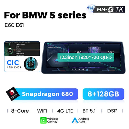 Mekede 10.25/12.3 pollici QLED Android 14 Snapdragon 128GB ROM CarPlay Wireless Auto Multimedia per BMW Serie 5 E60 E61 E62 E63 E64 Sistema CCC CIC Navigazione GPS Doppio BT 4G WiFi DSP