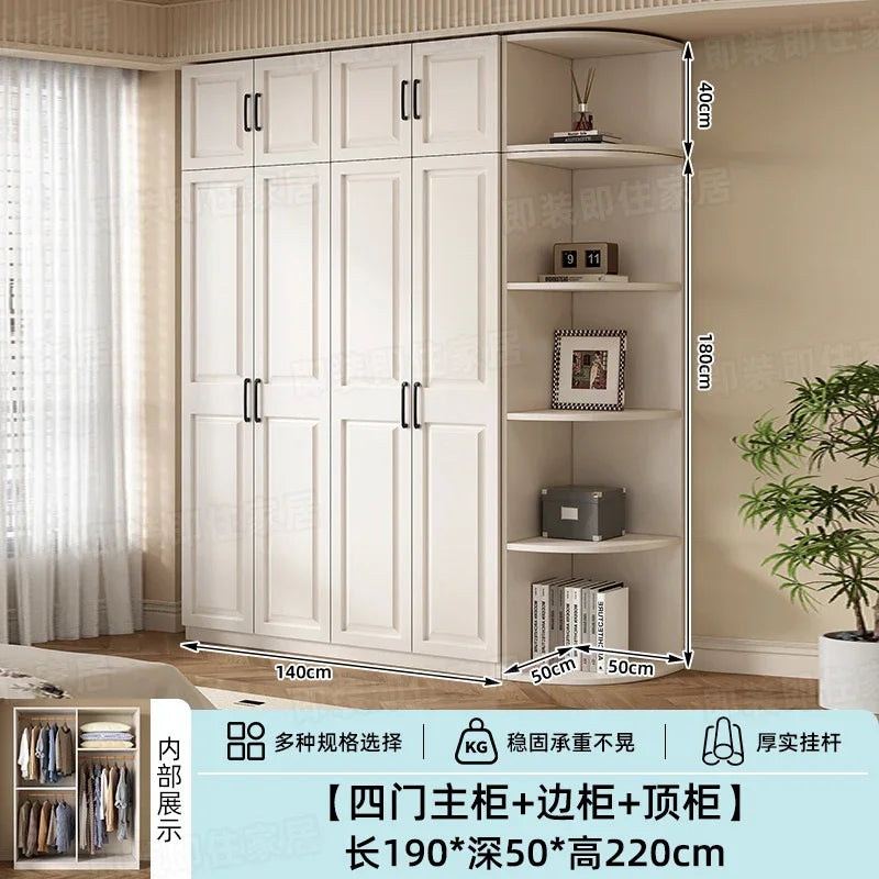 Armadio in stile crema per camera da letto, facile da montare, ideale per piccoli appartamenti, armadio in legno, mobile contenitore per stanze in affitto.