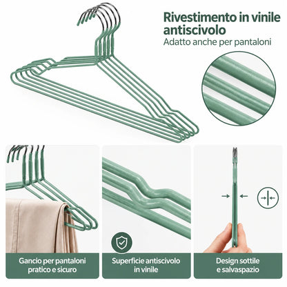 Set appendiabiti in metallo rivestito in vinile, larghezza 40 cm, antiscivolo, salvaspazio, grucce per vestiti, camicie, giacche, organizer per guardaroba, disponibili in 3 colori