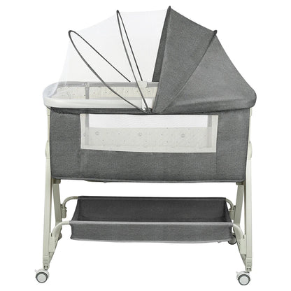 Culla 4-in-1 per Neonati, Culla Co-sleeping con Ruote Integrate, con Materasso e Zanzariera, Grigio, 91L X 50L X 68-81H Cm