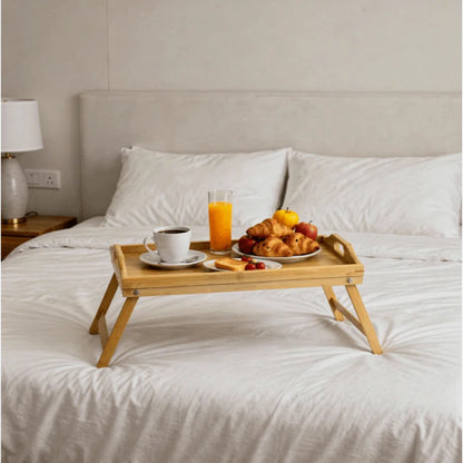 Vassoio Multifunzionale in Legno con Gambe Pieghevoli - Tavolino in Bambù 50x30 cm - Colazione con Maniglie, Gambe Retrattili, Ideale per Letto, Divano e PC, ciotola tibetana, piatti decorativi, fruttiera, organizer, ciotola