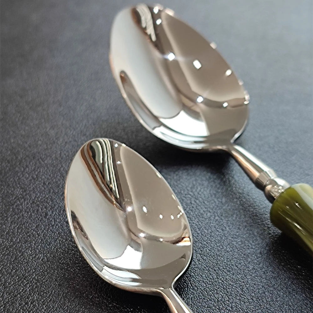 Nuovi posate in resina stile bambù 18/10 in acciaio inossidabile 304 posate classiche set di stoviglie argento blu verde crema trasporto di goccia