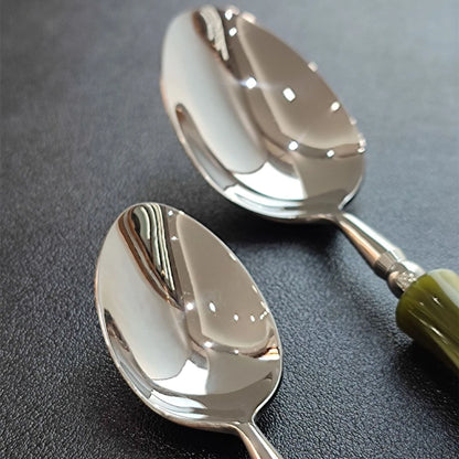 Nuovi posate in resina stile bambù 18/10 in acciaio inossidabile 304 posate classiche set di stoviglie argento blu verde crema trasporto di goccia