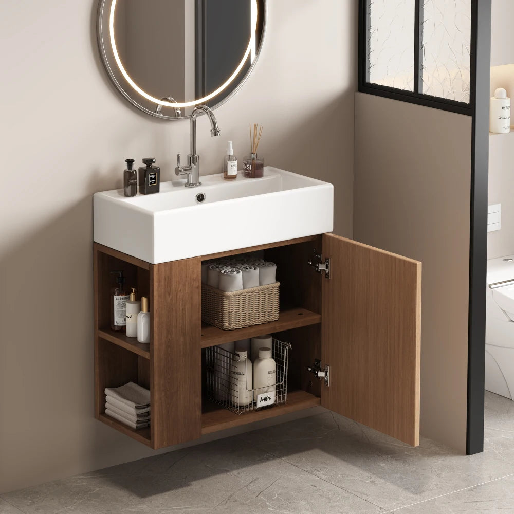 Mobile bagno sospeso con lavabo 55 × 31 × 66,5 cm e vani laterali