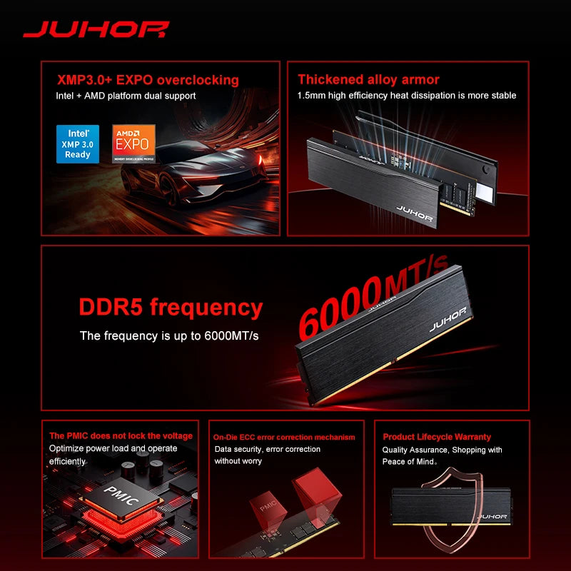 JUHOR RAM DDR5 16GB 6000MHz Memoria per Computer Desktop da Gaming Fai-da-te