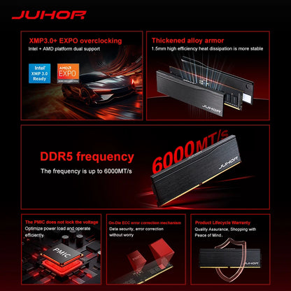 JUHOR RAM DDR5 16GB 6000MHz Memoria per Computer Desktop da Gaming Fai-da-te