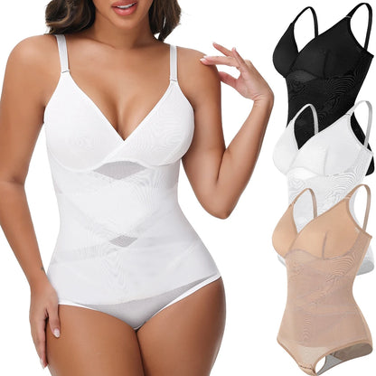 Body modellante per il corpo con controllo della pancia a vita incrociata per le donne Controllo completo del corpo con scollo a V Slip traspiranti in rete Intimo Sollevatore di testa
