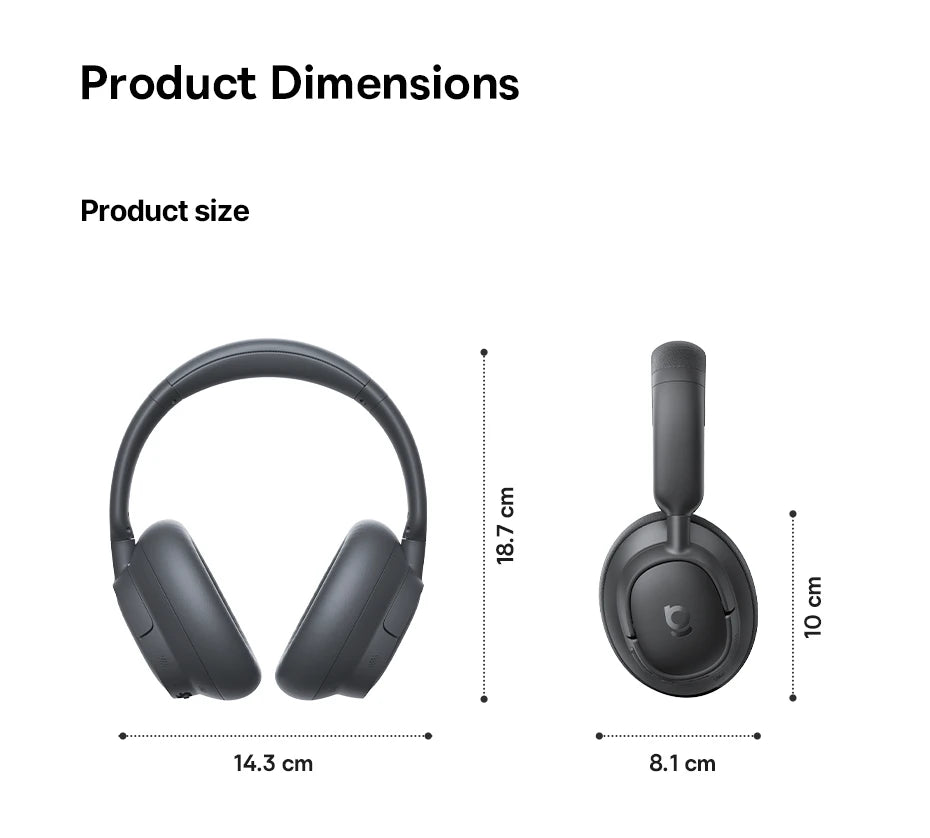 Cuffie Wireless ANC Baseus 80H, Auricolari Over-Ear con 95% di Cancellazione del Rumore, Cuffie Bluetooth 6.0 BH1 NC LITE