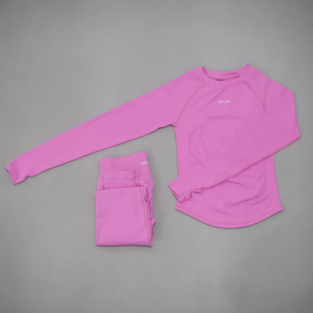 DFDK Set Yoga da Donna 2 Pezzi Senza Cuciture, Top a Maniche Lunghe Slim Fit e Leggings a Vita Alta, Traspirante e ad Asciugatura Rapida per Palestra, Corsa e Fitness