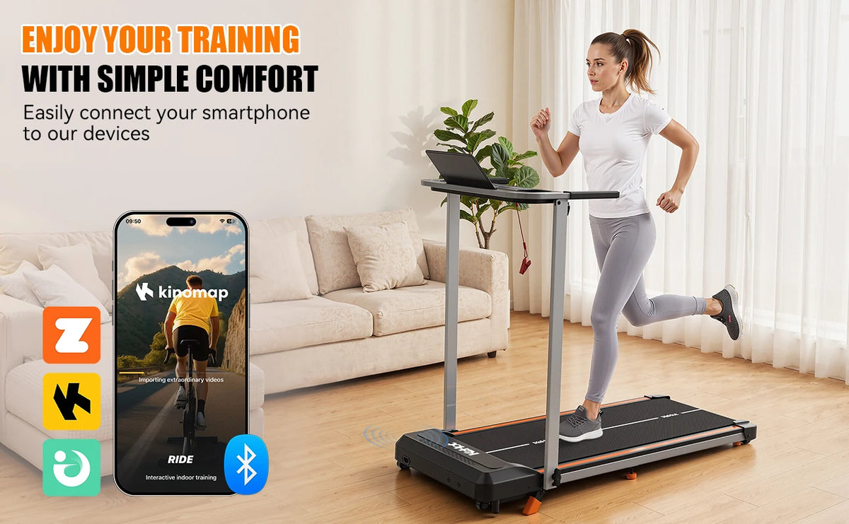 Treadmill domestico KeHot con APP Bluetooth, macchina da corsa pieghevole 1-12 Km/h, compatibile con EQISport/Zwift/Kinomap, display LED, inclinazione regolabile, capacità 125 kg, tapis roulant compatto per cardio.