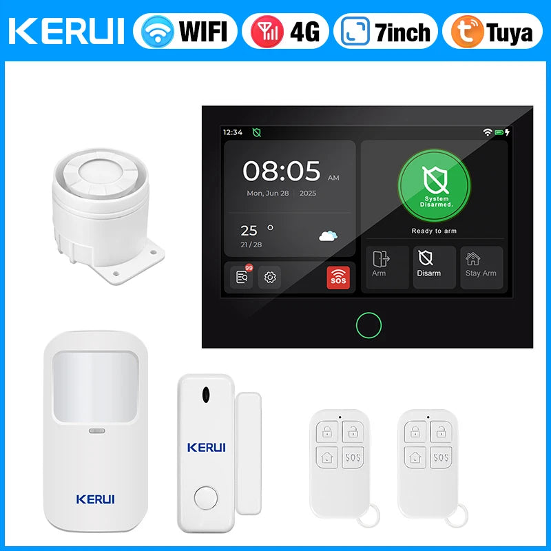 Consegna veloce KERUI Tuya WiFi + 4G Set di sistemi di allarme domestico con touch screen da 7 pollici dal magazzino ES Protezione di sicurezza dell'allarme G70