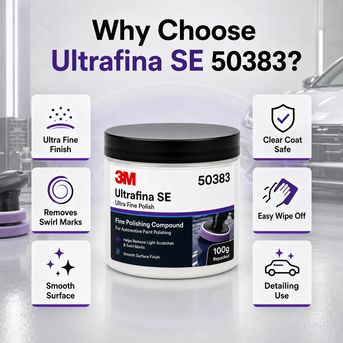 Lucidante Professionale 3M 50383 Ultrafina SE per Vernice Auto, Rimuovi Graffi e Ologrammi, Dettagliatura, Finitura Lucida, 100g Riconfezionato