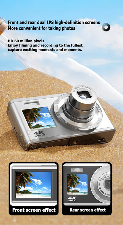Fotocamera digitale 4K con doppio schermo, obiettivo telescopico, zoom ottico 16x ad alta definizione, fotocamera impermeabile, ideale per selfie, per migliorare l’aspetto, per uso domestico, modello C23.