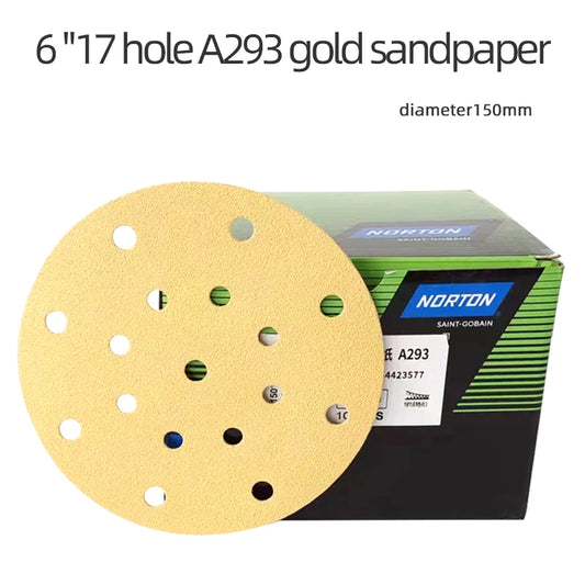 Noton 6 pollici 17 fori giallo carta abrasiva a secco 150 mm autoadesivo vernice automatica mastice levigatura rotonda floccaggio sabbia