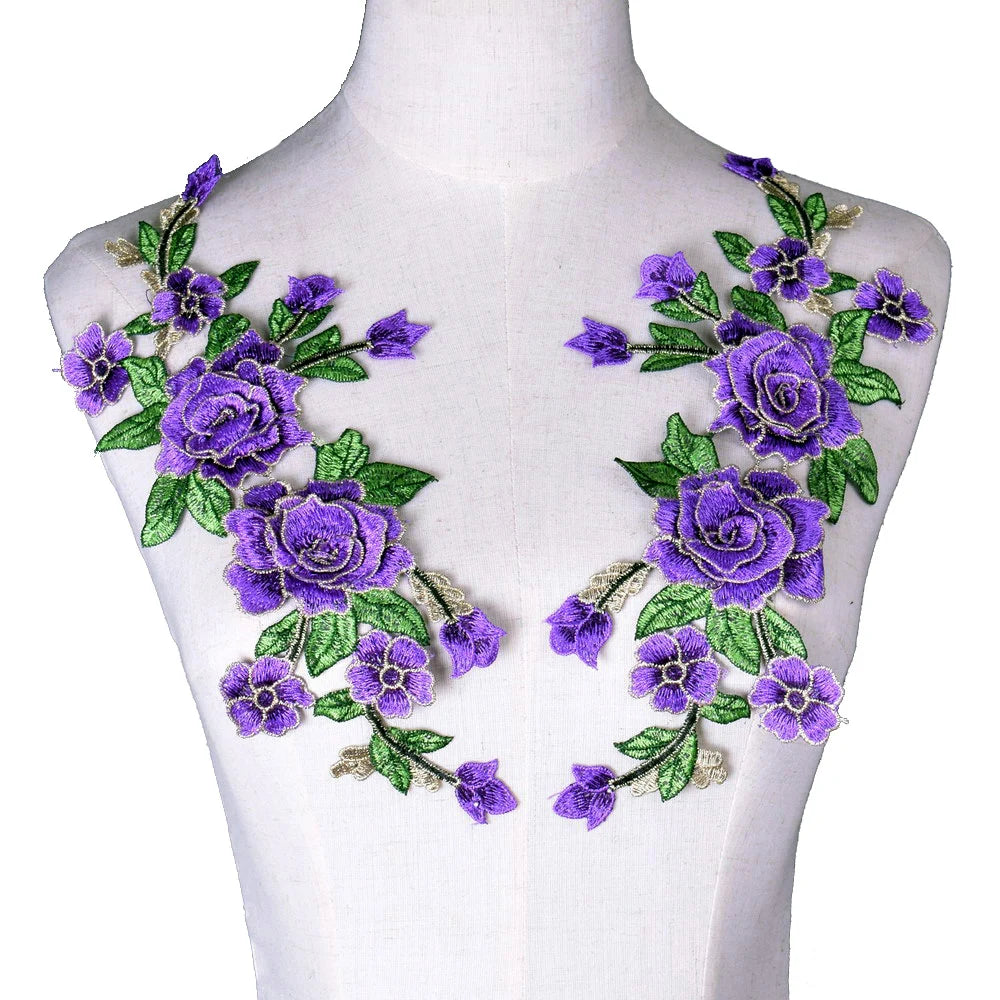 Tessuto per toppe ricamate con fiori eleganti viola per abiti, tende per la casa, accessori per abbigliamento da festa, riparazioni di applique per cucire