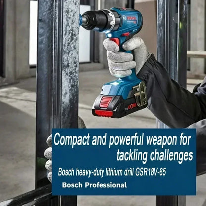 Trapano Cordless Bosch GSR 18V-65 Brushless, 18V 63Nm, Alta Coppia, Utensile per Operazioni in Spazi Ristretti, Funzione Anti-Rotazione Inversa, Utensile Elettrico