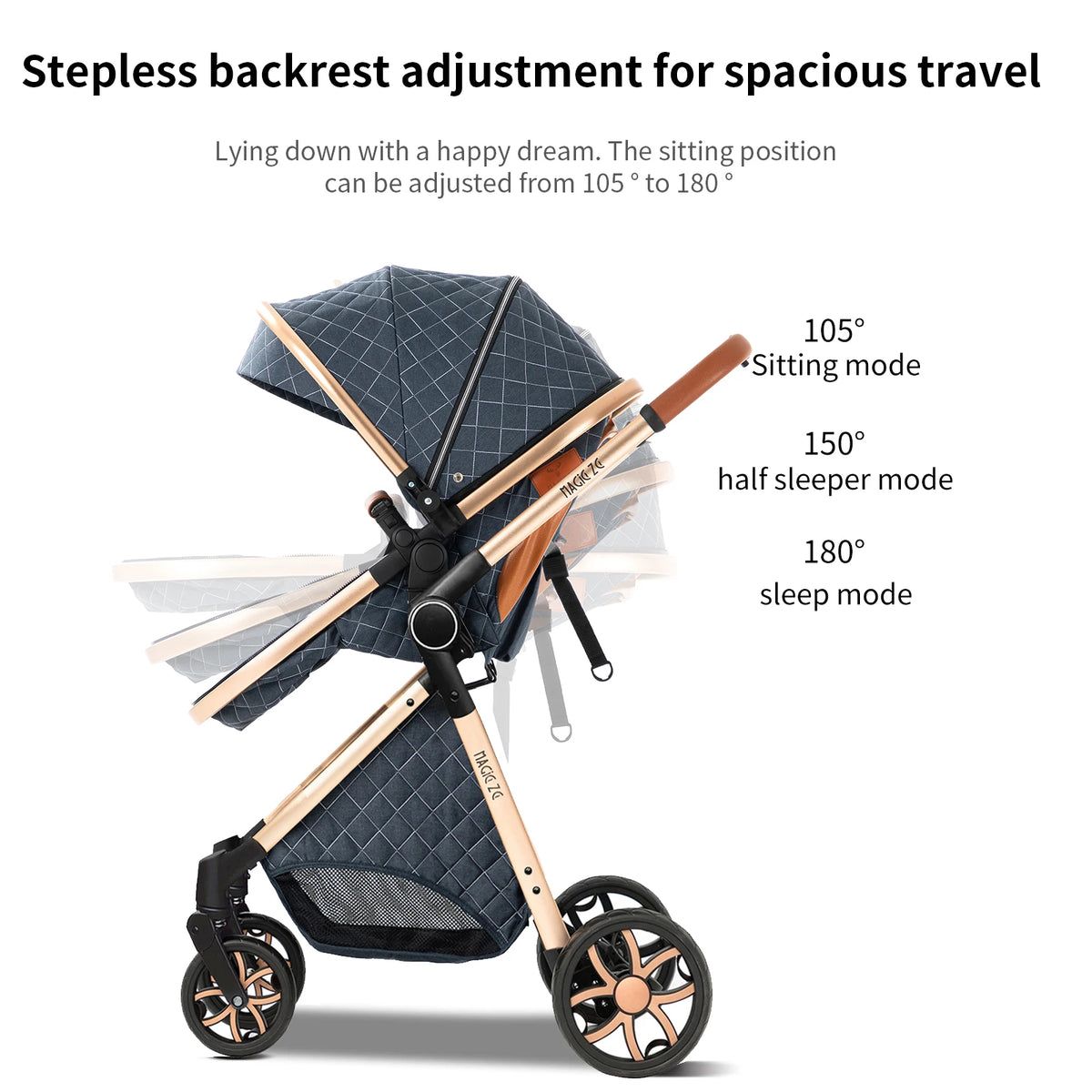 Passeggino Magic ZC 3 in 1, Sistema da Viaggio Compatto e Pieghevole con Navicella, Seggiolino Auto per Neonati e Seduta Reversibile, Carrozzina High Landscape, Ruote Ammortizzate, Manubrio Regolabile, Chiusura con Una Mano,