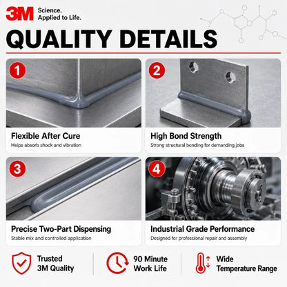 Adesivo Epossidico Originale 3M 2216 Scotch-Weld Grigio, Colla Strutturale Flessibile Bicomponente per Riparazione di Metallo, Gomma e Plastica