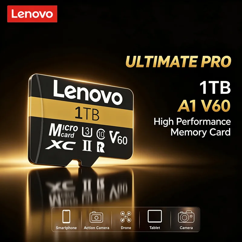 Scheda Micro SD Lenovo da 1024 GB, scheda di memoria TF per video Full HD da 512 GB, scheda di memoria Flash da 256 GB e 128 GB, classe 10, per GPS, MP4 e telecamere di sicurezza domestica.