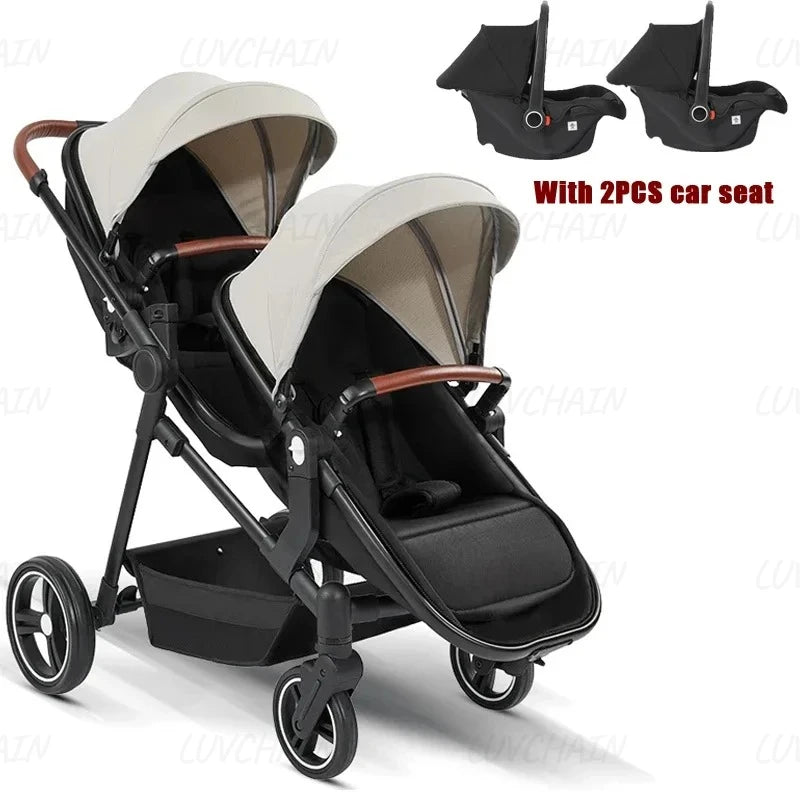 Passeggino Doppio per Bambini da Esterno, Multifunzionale 3-in-1, con Due Seggiolini Auto per Bambini