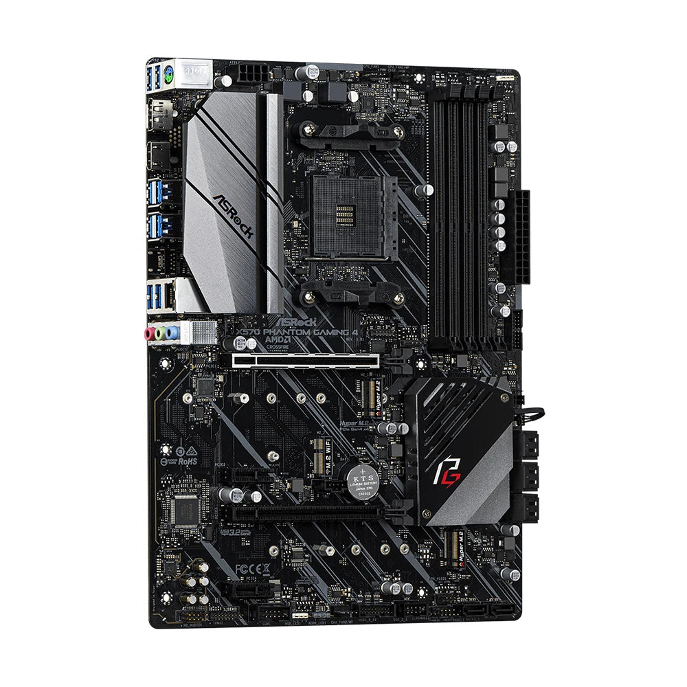 Scheda madre ASRock X570 Phantom Gaming 4, compatibile con CPU AMD 5800X3D, 5700X3D, 5600G, 4 slot DDR4 a 4666 MHz, PCIe 4.0, M.2 NVME, formato ATX, socket AM4.