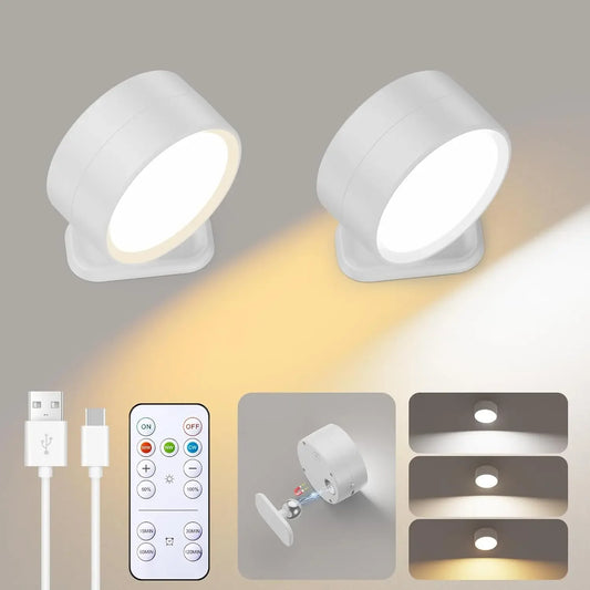 Lampade da parete magnetiche a LED, luci da parete dimmerabili ricaricabili con telecomando, 360 °   Lampada da parete con rotazione per camera da letto
