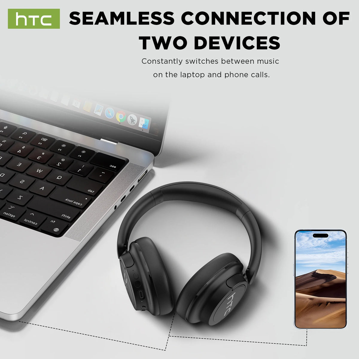 Cuffie da gioco wireless Bluetooth over-ear HTC HP10 pieghevoli HiFi Stereo con 60 ore di riproduzione, bassi profondi, comode e portatili