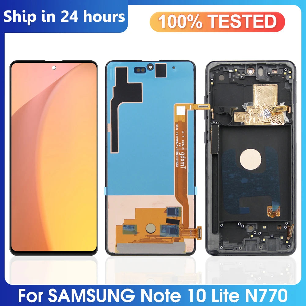 Schermo LCD AMOLED da 6,7 pollici per Samsung Note 10 Lite, gruppo di ricambio per lo schermo touchscreen, compatibile con Samsung Note10 Lite N770 N770F, con cornice.