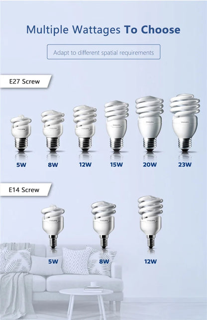 Philips Compact Fluorescent E27 Lampadine a risparmio energetico a luce spirale Serie Tornado 8W 12W 15W 2700K 6500K Lampade a forma di torsione