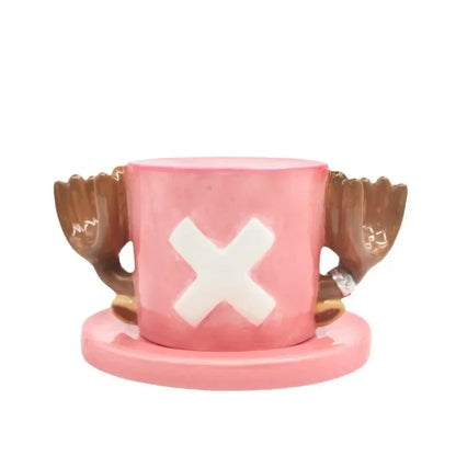 Tazza da caffè e piattino del fumetto Tazze d'acqua a forma di cappello creativo Cosplay Anime Chopper Ace Sabo Tazza in ceramica Piatto da dessert Regali