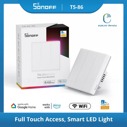 Sonoff TX Ultimate SONOFF T5 86 Interruttore da parete Sonoff Accesso completamente touch Bordo luminoso a LED Telecomando multi-sensorio tramite EWeLink