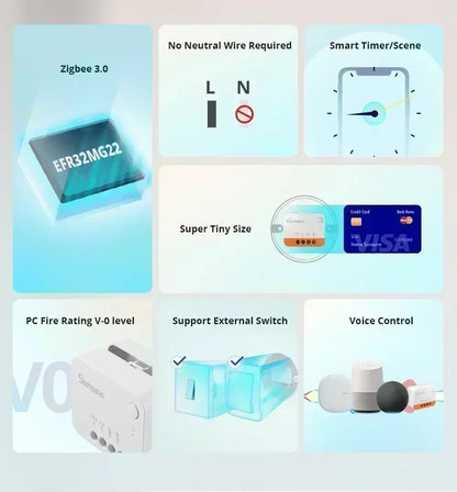 SONOFF ZBMINI L2 Extreme ZigBee Smart Switch Nessun cavo neutro richiesto Interruttore di controllo a 2 vie a 1 banda Funziona vocale Alexa con ZBBridge