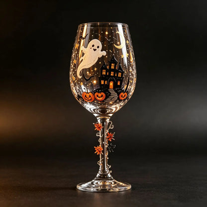 Set di Calici da Vino per Halloween in Confezione Regalo, Calici di Lusso in Vetro Artistico per Decorazioni da Tavola per Feste Invernali, Accessori Regalo per le Festività