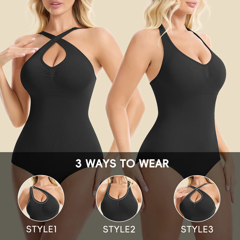 Body modellante da donna con controllo addominale, scollo all'americana, imbottito, modellante, senza schiena, copertura totale, intimo.