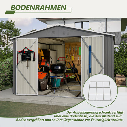 Capannone da Esterno in Metallo 10*10FT con Telaio di Supporto, Doppie Porte Chiudibili e Prese d'Aria, Edificio Impermeabile per lo Stoccaggio di Attrezzi da Giardino e Attrezzature per Prato.