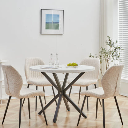 Tavolo da pranzo rotondo in stile nordico EGOONM, 100 cm, piano in MDF, gambe in metallo nero, ideale per sala da pranzo, cucina e arredamento della casa.
