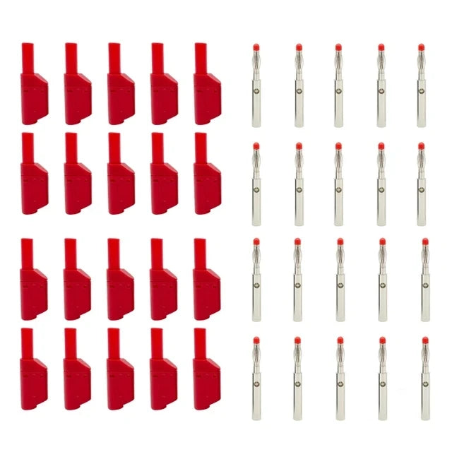 20 pz/4mm maschio guaina retrattile impilabile spina a Banana avvolto completamente isolato filo di sicurezza connettore a saldare nero rosso