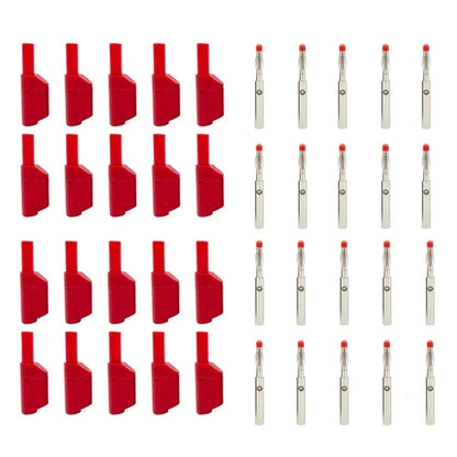 20 pz/4mm maschio guaina retrattile impilabile spina a Banana avvolto completamente isolato filo di sicurezza connettore a saldare nero rosso