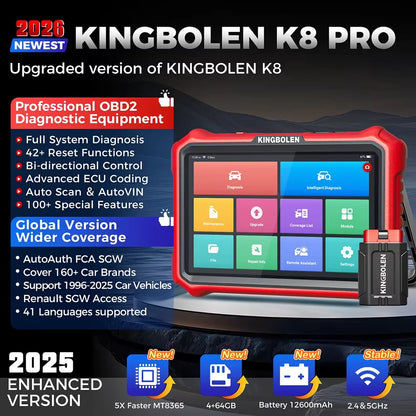Nuovo KINGBOLEN K8 PRO / K8 ELITE 2026: Strumento Diagnostico Auto OBD2 Scanner Completo con 34+ Funzioni di Reset, Codifica ECU e Aggiornamenti Gratuiti