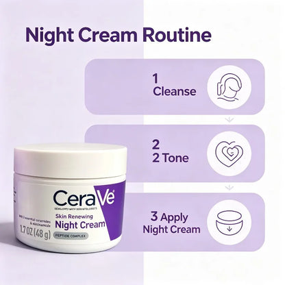 Crema Notte Rinnovante per la Pelle CeraVe 48g, Crema Idratante Riparatrice della Barriera per Uso Quotidiano
