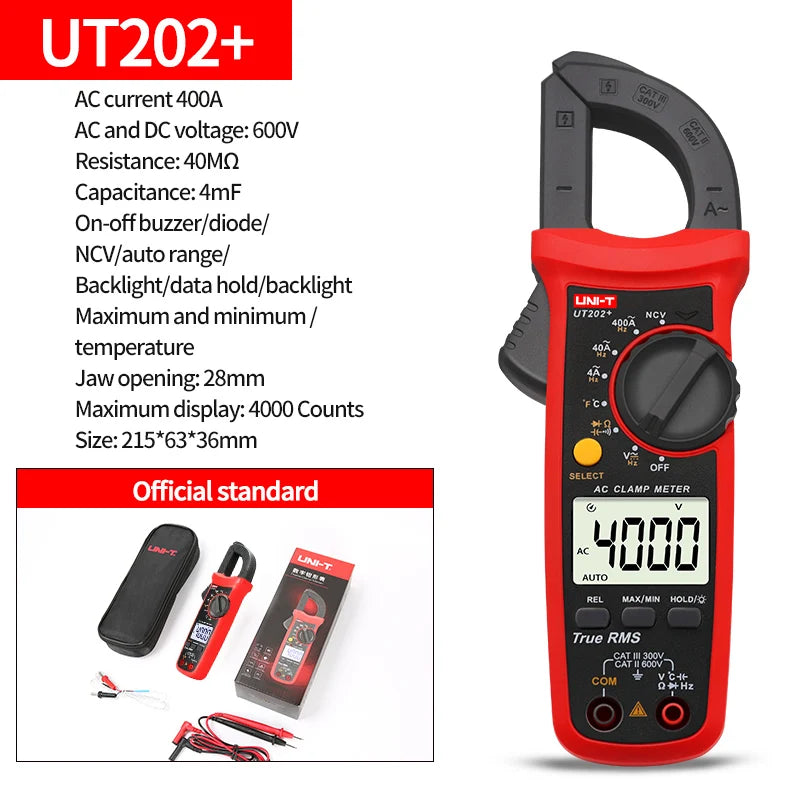 UNI-T Pinza amperometrica UT201 UT202 UT202A UT203 UT204 Plus Tester digitale Voltmetro professionale Pinza Amperometro Multitester elettrico