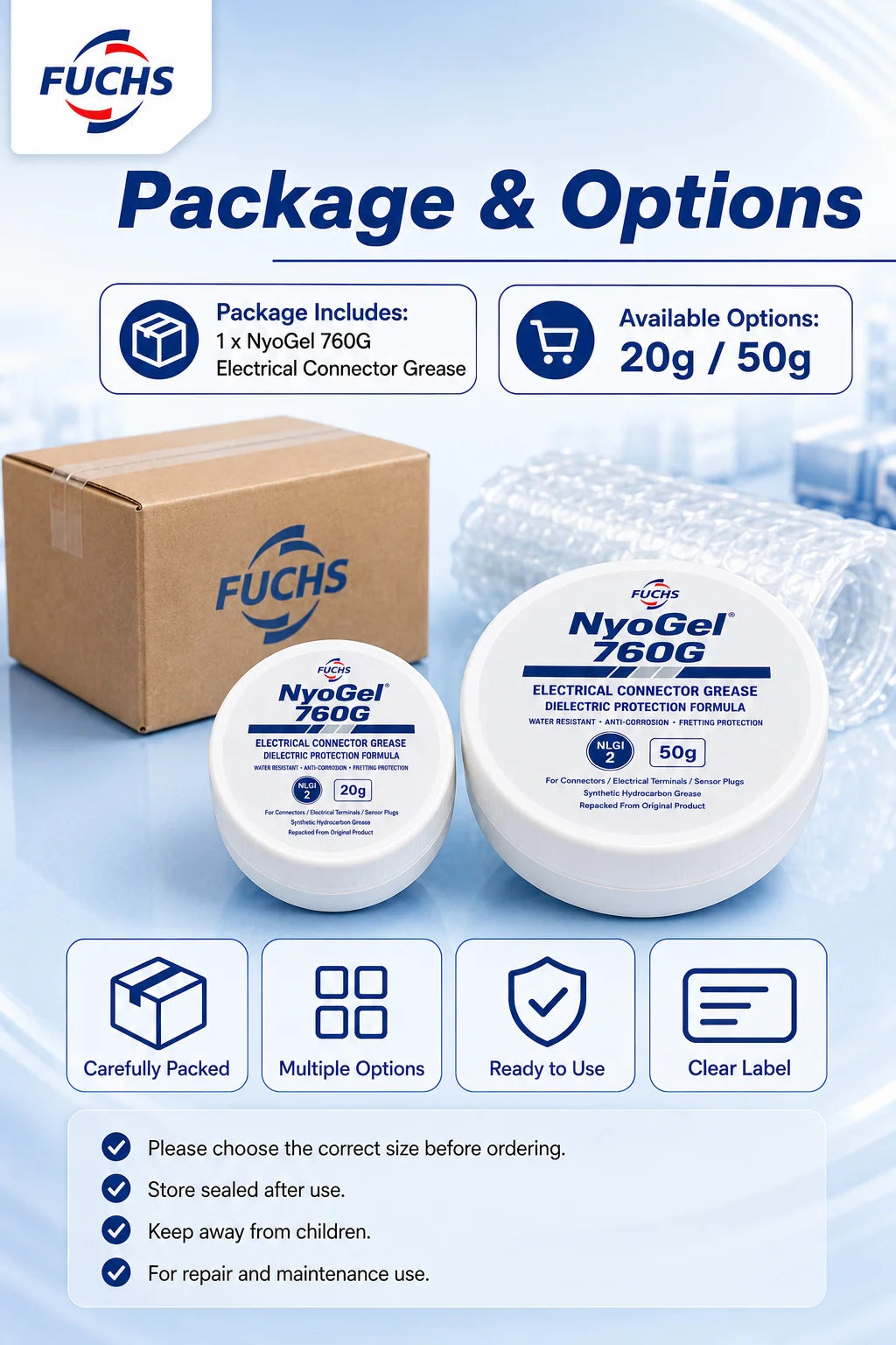 NyoGel 760G Grasso per Connettori Elettrici, Lubrificante Dielettrico Anticorrosione per Terminali di Cablaggio Automobilistico e Spine per Sensori 20g 50g
