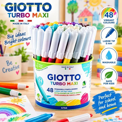 GIOTTO Set da 48 Pennarelli Lavabili con Punta in Feltro Turbo Maxi 5mm, Pennarelli Jumbo per Bambini, Scuola, Casa, Disegno, Colorazione, Set Artistico Creativo