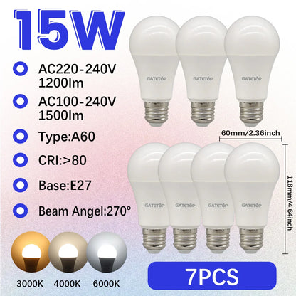 Confezione da 1-10 Lampadine LED 15W 120V 220V 3000K 4000K 6000K Luce Diurna CRI80 Senza Sfarfallio per Illuminazione Domestica Camera da Letto