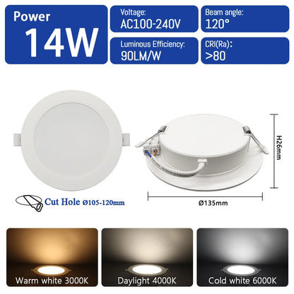 10 pz/lotto LED Pannello Rotondo Da Incasso Lampada 24W 20W 17W 14W 10W 6W AC100-240V 3000K 4000K 6000K Luce Faretto illuminazione per interni