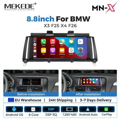Mekede, autoradio Android da 8,8 pollici, stile originale, con CarPlay wireless e Android Auto, sistema multimediale per BMW X3 F25 e X4 F26 (2014-2016), sistema NBT, 4G LTE, WiFi, Bluetooth, navigazione GPS, lettore video 4K
