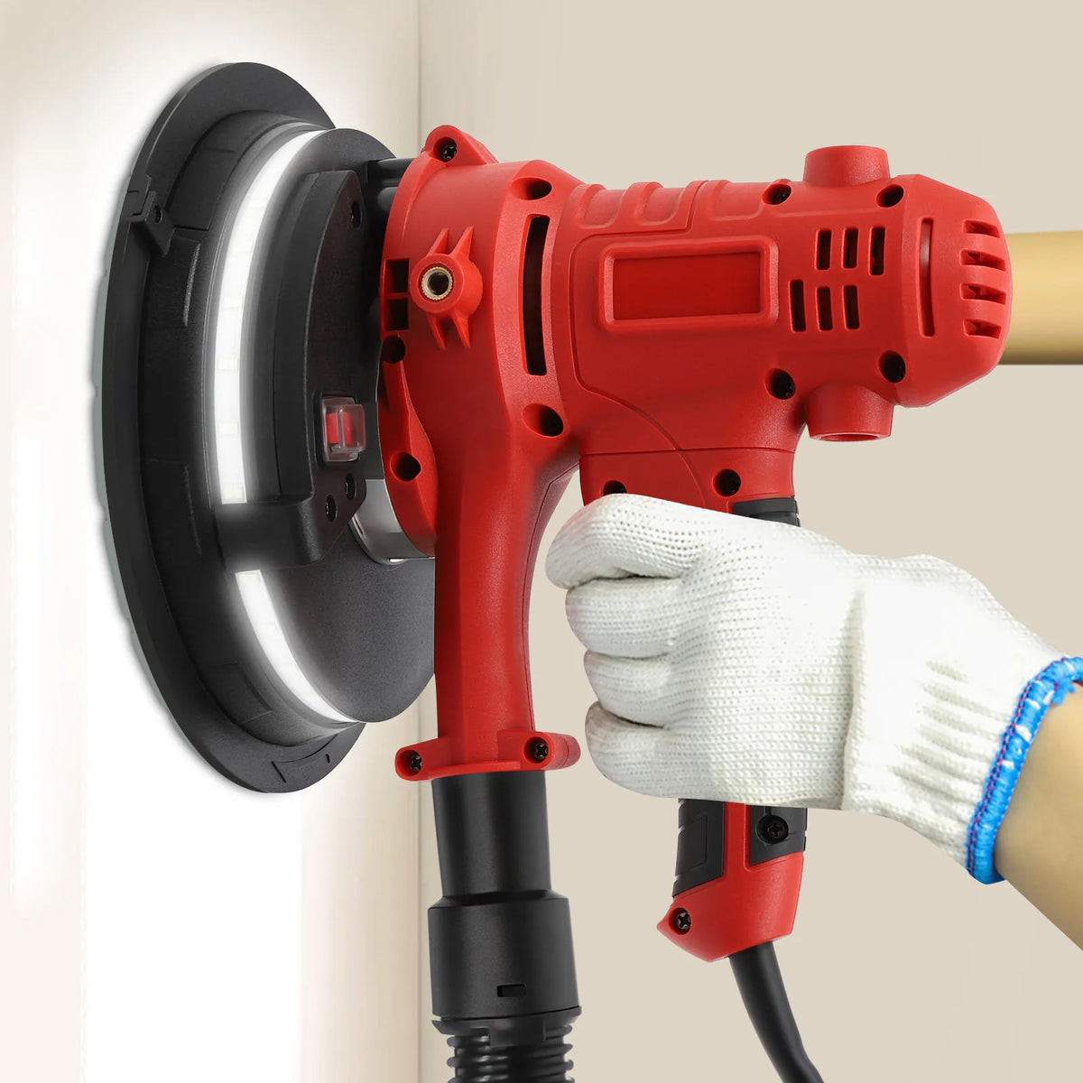 Levigatrice Elettrica per Cartongesso 800W, 1200-2500 RPM a Velocità Variabile, Lucidatrice con Aspirazione Polvere e Luce LED per Lavori su Soffitti/Intonaco
